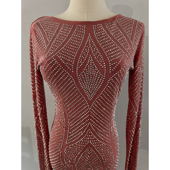 Bump Biddy Maternity Mauve Pink Bodycon Long Sleeve Dress with Rhinestones Sz M - Picture 2 of 6